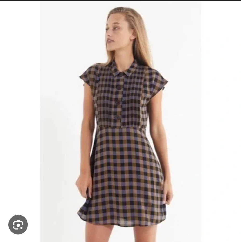 373-Urban Outfitters Blue and Brown Checkered Mini‎ Dress